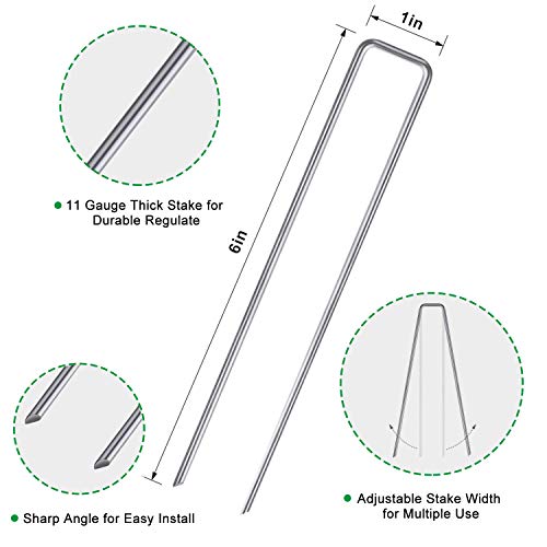 SETROVIC 400Pcs 6-Inch Galvanized Garden Stakes Landscape Staples Fence Stakes - 11 Gauge Landscape Pins for Weed Barrier Fabric, Ground Cover, Soaker Hose, Lawn Drippers, Irrigation Tubing