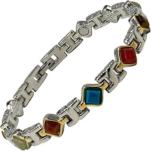 Helena Rose Magnetic Bracelet for Women - Multi Coloured Semi Precious Natural Gem Stones - with Jewellery Gift Box