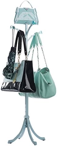 Pursenal Butler Crystal Teal Purse Stand - Iron Handbag Hanger Rack And Holder For Hats, Scarfs, Clothing, And Jackets - Multi-Color Storage Display Organizer With Hooks - Adjustable Height and Scratch Resistant Feet - Premium Stand - 100% 30-Day Guarantee