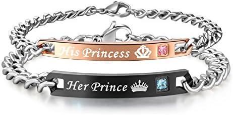 Global Jewelry Stainless Steel Her Prince His Princess Couple Bracelet Matching Set Valentine Gift (A SET)