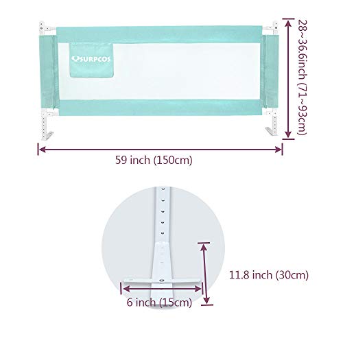 SURPCOS Bed Rails for Toddlers - 60" 70" 80" Extra Long Baby Bed Rail Guard for Kids Twin, Double, Full Size Queen & King Mattress (Green) (1Side: 80''(L) X30''(H)) - Thumbnail 6