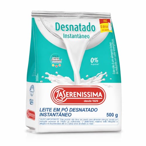 La Serenissima Leite em Pó Desnatado Instantâneo, 500g, 0% Gorduras, Fonte de Cálcio, Proteínas e Vitaminas