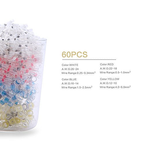 60PCS Solder Seal Wire Connectors by Haisstronica Heat Shrink Butt Connectors Electrical Insulated Marine Waterproof Automotive Terminals With Case(25Red 20Blue 10White 5Yellow)