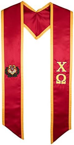 Chi Omega Fraternity Sorority Red & Yellow Graduation Deluxe Embroidered Stole [Made in the USA] - 100% Polyester Unisex Graduation Sash and Stole | 72” Long