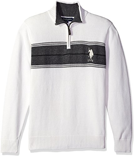 U.S. Polo Assn. Men's Chest Stripe 1/4 Zip Sweater, Winter White, Medium