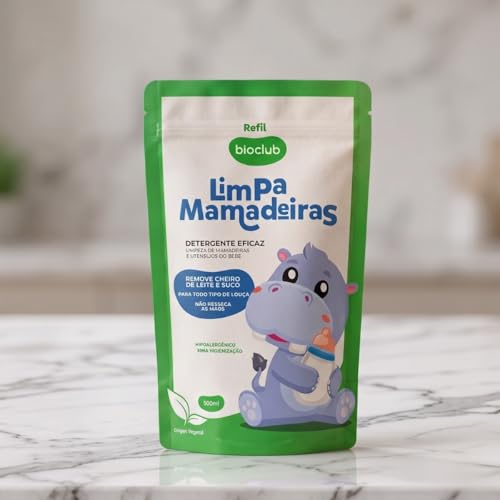 Detergente Limpa Mamadeiras Kit 3 Refis, Sachê 500ml - Vegano, Hipoalergênico, Origem Vegetal,Lava Utensílios Bebê, Chupeta, Copo, Remove Cheiro Leite, Biodegradável | Limpa Mamadeiras - Bioclub