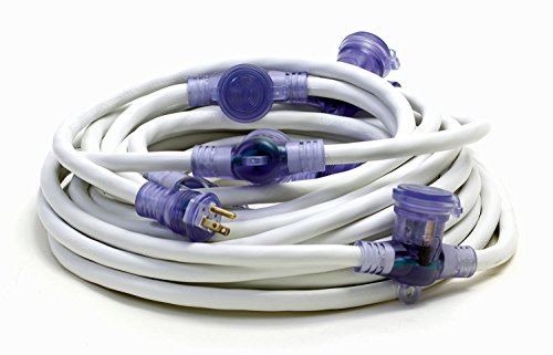 50-Foot 12/3 White Outdoor Multi Outlet Extension Cord 5 Water Resistant Covered Outlets