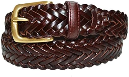 796 Toneka Men’s Woven Navy Grey Cowhide Full grain Braided Leather Dress Belt (34, Dark Brown)