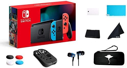 Switch 32GB Console Video Games Joy-Con w/GM 69 Value 13in1 Supper Kit Case (Earphone, LCD Film, Card Case, Silicon Case x 2pcs, Carry Bag, Wiping Cloth etc.) (Blue and Red)
