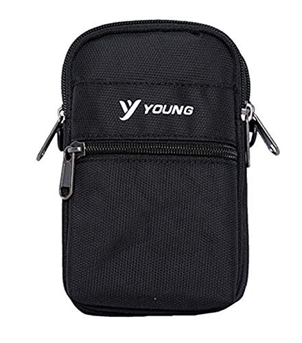 Trendy Dukaan Men Traveler Sling or Mobile Pouch, Attach to the Waist Belt - Premium Quality & Spacious - 3 Zips + 3 Internal Pockets - Mini Carabiner Provided