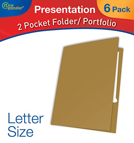 New Generation - GOLD - 2 Pocket Folder, Durable Heavy Duty UV Glossy Laminated, Business Presentation Portfolio Hold Letter Size sheets with a die-cut business card holder,6 Folders per Pack (GOLD)