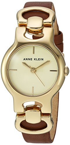 Anne Klein Women's Quartz Metal and Leather Dress Watch, Color:Brown (Model: AK/2630CHBN)