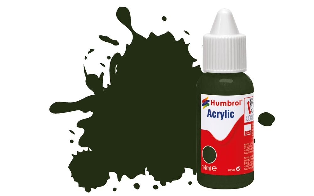 Humbrol Model Paint - DB0163 No 163 Dark Green - Satin (14ml), Acrylic Paints for Models, Plastic, Metal, Wood, Glass, Ceramics and More, Acrylic Touch Up Paint - Hobby Paint Bottle for Craft Kits