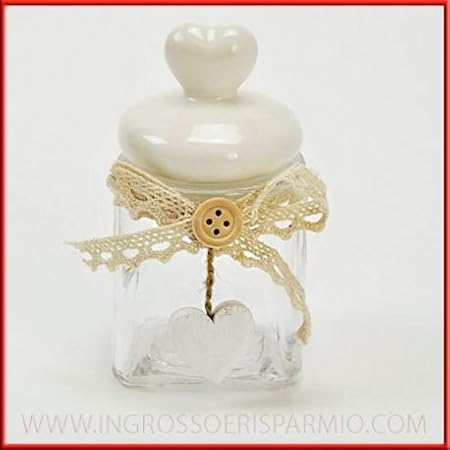 Shabby Chic Glass Jars With White Ceramic Heart Shaped Stopper