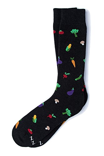 Men's Hipster Designer Vegetables Veggie Out Funky Novelty Crew Dress Socks (Black) - Thumbnail 2