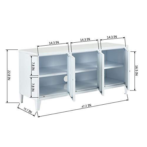 Steel Storage Cabinet, Heavy Duty Metal Office Storage Cupboard Locker Cabinet, 2 Levels Open Storage Shelves with 3 Doors for Home Office Study Bedroom Living Room(White,47.3"15.8"23") - Thumbnail 4