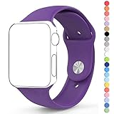 HuanlongTM New Soft Silicone Sport Style Replacement Iwatch Strap Band for Apple Wrist Watch Series 1 Series 2 (Purple 42mm S/M)