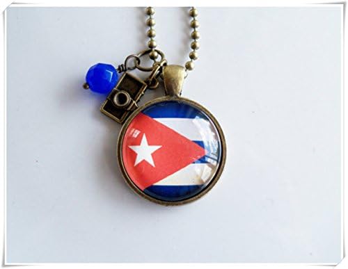 Elf House Cuban Flag Jewelry,Country Flag Patriotic Pendant,Dome glass jewelry, pure handmade