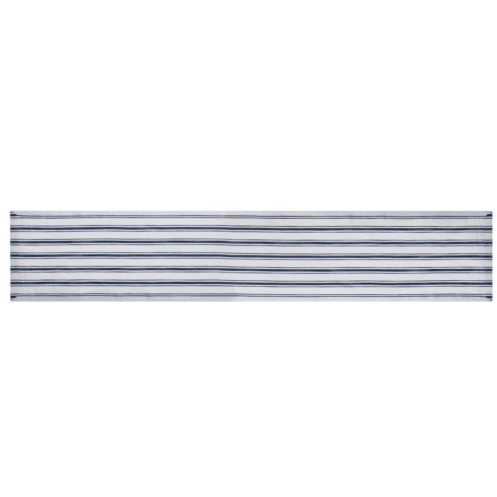 Mikasa Cotton and Linen Table Runner - White With Navy Stripe, 230 x 34cm | Natural for Rustic Dining, Machine Washable