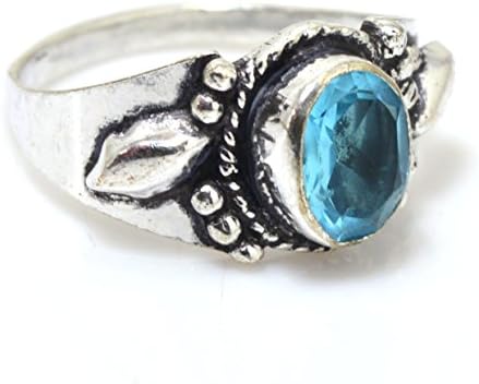 Kala Jewels Sterling Silver Plated Blue Color Stone Natural Lapis Lazuli Ring Size 10 US (Blue Topaz)