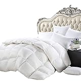 Luxurious Heavy Twin/Twin XL Size Siberian Goose Down Comforter All-Season Duvet Insert, Premium Baffle Box, 1200 Thread Count 100% Egyptian Cotton, 750+ Fill Power, 50 oz, White Damask Striped