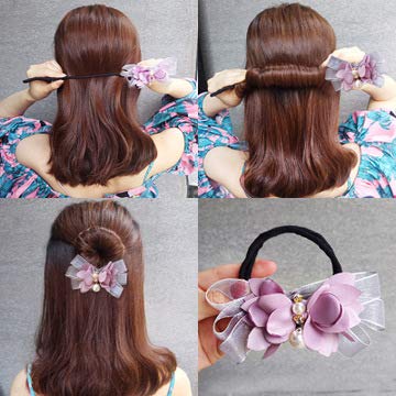 3Pcs Magic Hair Bun Maker Flower Bow Pearl Donut Bun Maker for Women DIY Hair Style Curler Accessories - Thumbnail 2