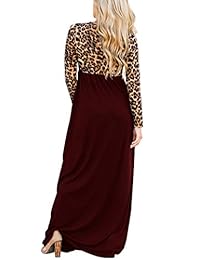 GAMISOTE - Maxivestido de mujer con estampado de leopardo, manga larga, con bolsillo