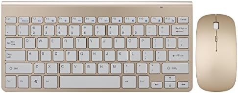 Wireless Keyboard and Mouse Combo, Hi-azul Compact Ultra Slim 2.4GHz Wireless Keyboard with 78 Keys and Power-saving Mouse for Home&Office Use (Gold)