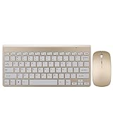 Wireless Keyboard and Mouse Combo, Hi-azul Compact Ultra Slim 2.4GHz Wireless Keyboard with 78 Keys and Power-saving Mouse for Home&Office Use (Gold)
