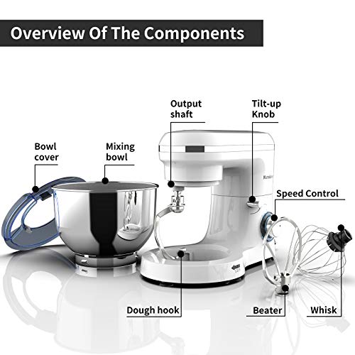 Nurxiovo 6Speed Electric Mixer 6.5QT Stand Mixer Kitchen TiltHead