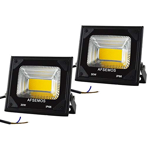 AFSEMOS 30W Outdoor LED Low Voltage Warm White Floodlight, 12V DC Outdoor LED Security Flood Light, IP66 Waterproof Super Bright Work Light for Backyard, Lawn, Street Guardrail (2 Pack)
