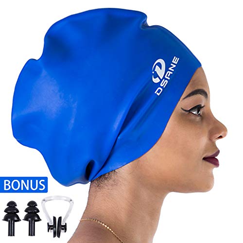 Dsane Extra Large XL Swimming/Shower Cap for Women and Men,Special Design Swim Cap for Long Thick Curly Hair&Dreadlocks Weaves Braids Afros Silicone Keep Your Hair Dry