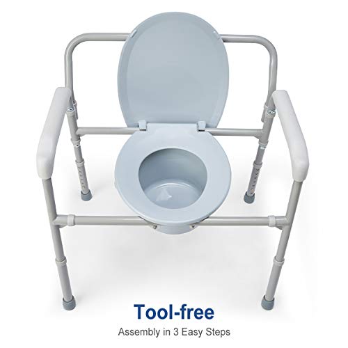 OasisSpace Bariatric Bedside Commode 650lb Folding 3 in 1 Toilet Seat Chair Portable, Extra