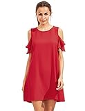 Milumia Women's Summer Cold Shoulder Ruffle Sleeves Shift Dress Red M