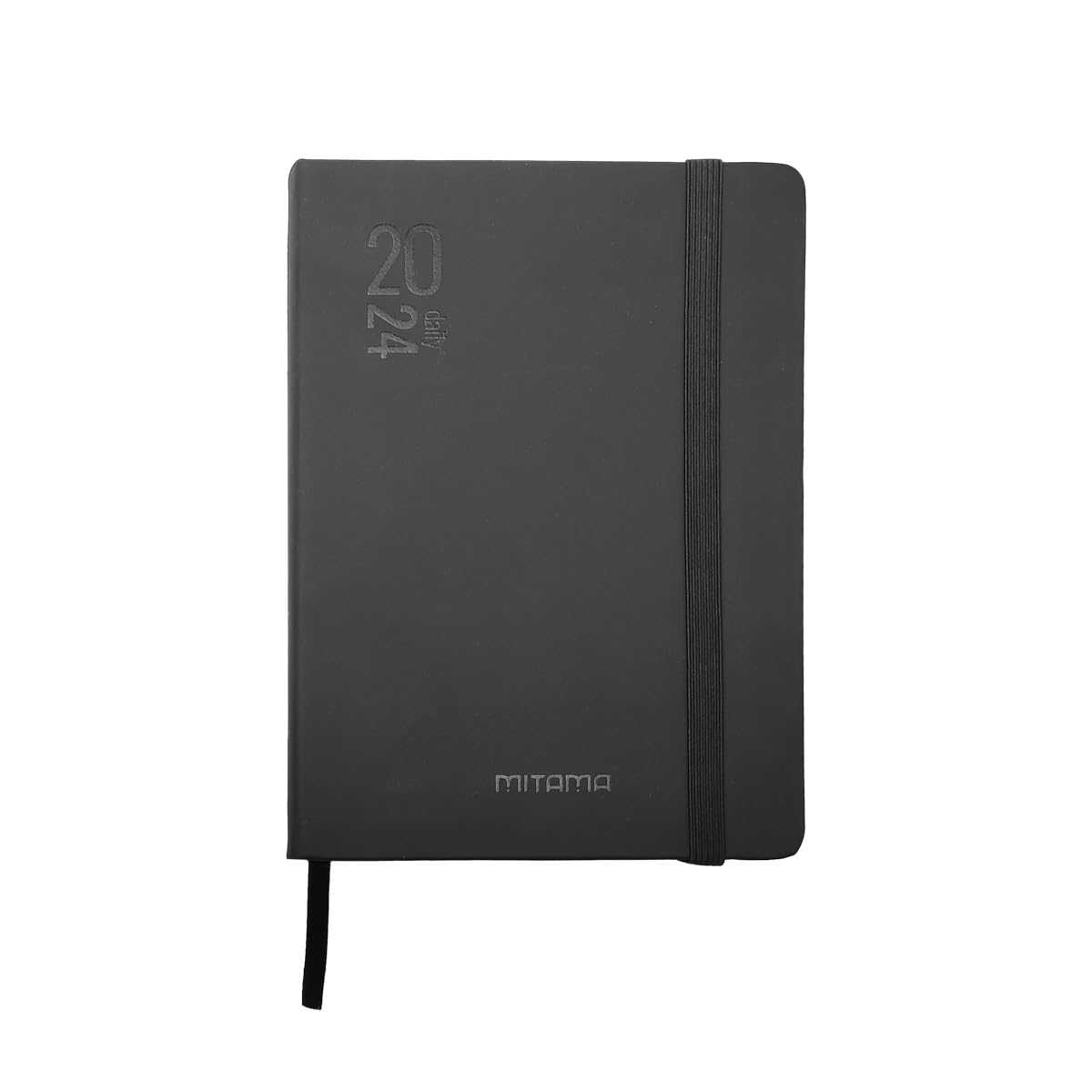 MITAMA Black Diary - Daily Planner - 12 Months 2024-366 Pages + 66 Extra Contents - Inner Pocket + Matching Pencil - 15 x 21 cm