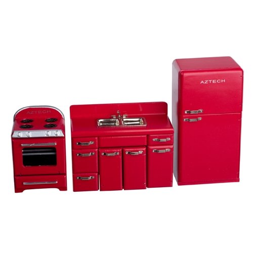 Dollhouse Miniature Red 1950s 4-Pc. Kitchen Appliance Set