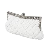 BMC Womens Evening Elegant Jeweled Rhinestone Pleated Cocktail Party Handbag-WHITE