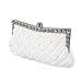 BMC Womens Evening Elegant Jeweled Rhinestone Pleated Cocktail Party Handbag-WHITE