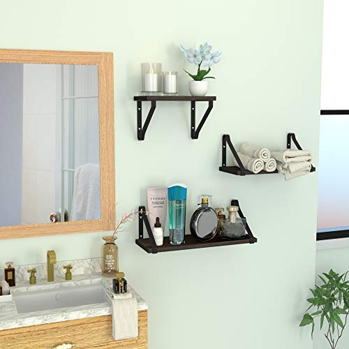 ZGO Floating Shelves for Wall Set of 3, Wall Mounted Storage Shelves with Metal Frame for