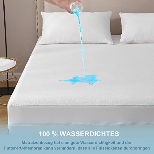 Bedecor Elastic Mattress Cover with Zip, Hypoallergenic, Silent, Cotton Waterproof Mattress Protector 140 x 190 x 16 cm