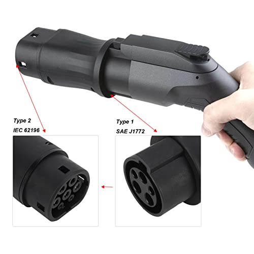 Bnineteenteam Conector de Cargador EV, Adaptador de Carga EV 16A/32A 240V de Universal para Vehículos Eléctricos Tipo 1 a Tipo 2 Protección IP54