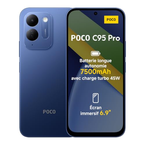 POCO C95 Pro, Smartphone 6+128 Go, Bleu, Batterie 7 500 mAh, Charge 45 W
