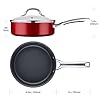 HITECLIFE Saute Pan with Lid, 3.2L Nonstick Jumbo Cooker with Induction Base, Stainless Handle Steel Aluminum Deep Frying Pan, Heat Evenly, PFOA-Free, Red