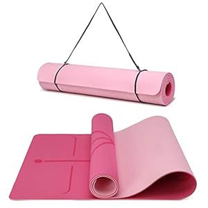 Kono TPE Yoga Mat Non-Slip Exercise Mat for Home, Pilates and Floor Exercises 183 x 61 x 0.6CM Workout Mat with Carry Strap & Alignment Lines