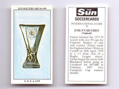 Sun Soccercards No 999 - Major Trophies UEFA CUP football card