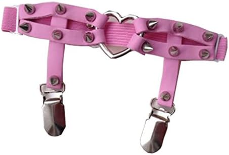 Beautifulfashionlife1pc Girl`s Leather Rivet Elasticed Grip Straps Thigh Socks Garter Belt (Duckbill Clip, Pink)
