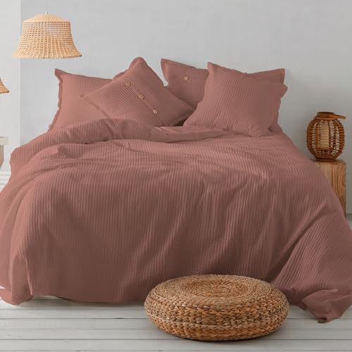 Dúo de funda nórdica de algodón Banús terracota - Cama de 180 cm - Cierre con clips