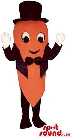 Carrot Vegetable Mascot SpotSound US Dressed In A Black Smoking And Top Hat