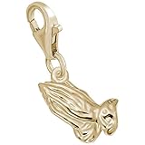 14K Yellow Gold Praying Hands Charm With Lobster