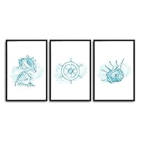 3 Piece Framed Canvas Wall Art Simple Seabed Elements Canvas Prints Home Artwork Decoration for Living Room,Bedroom - 16